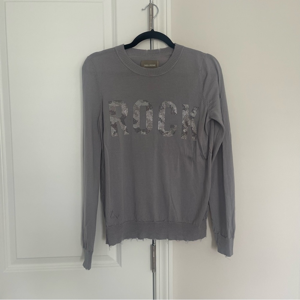 Zadig & Voltaire Miss Camo Rock Merino Wool Sweater Gray Size Small
